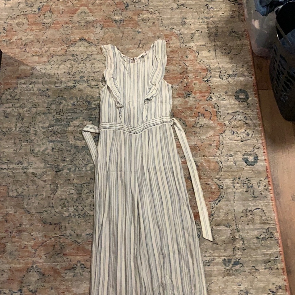 White and blue beach boho jumpsuit